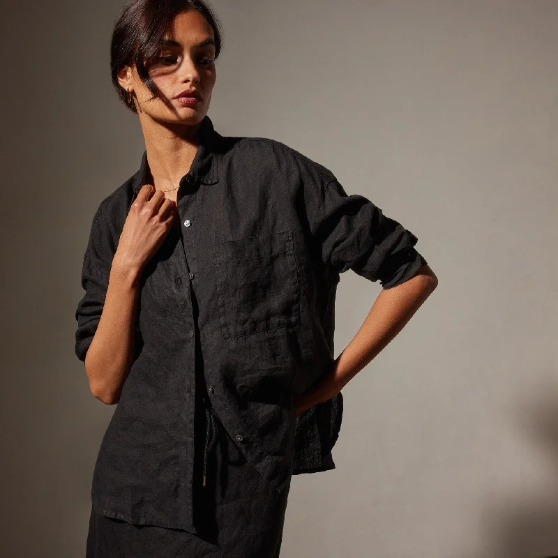 Casual Chic Clothing Linen Oversized Shirt - Black