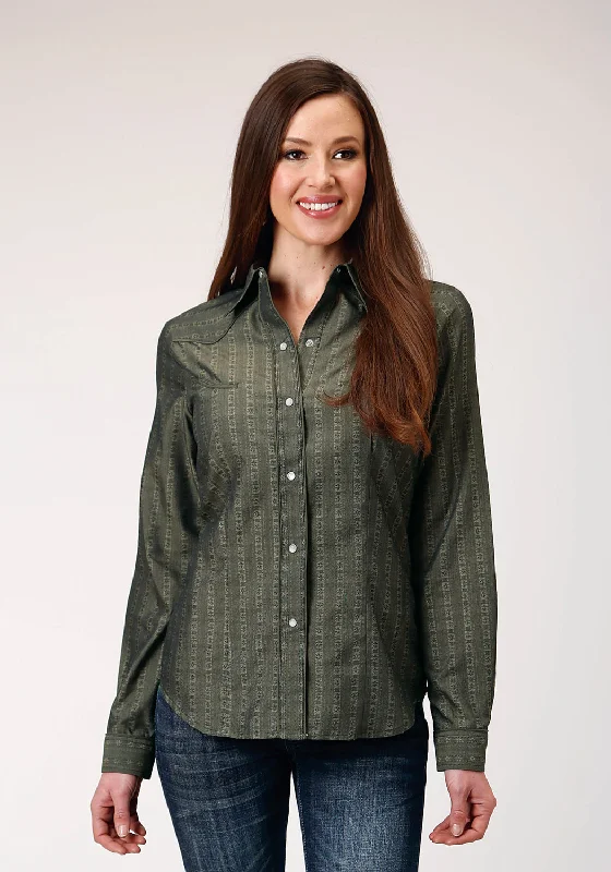 Elevated Style Roper Womens Floral Tone on Tone Grey Poly/Cotton L/S Shirt