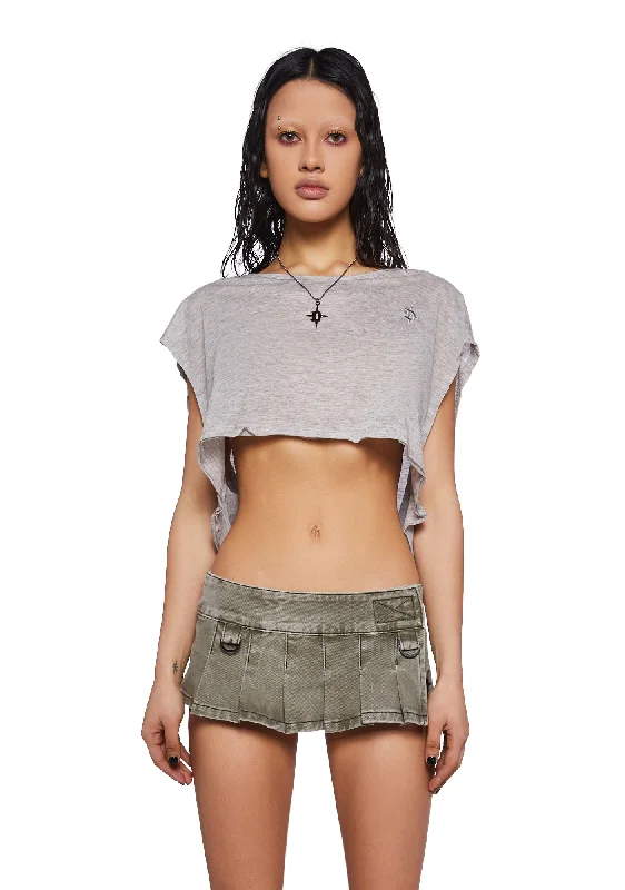 Women's Urban Fashion Crossfade Cropped Oversized Tee- Ecru