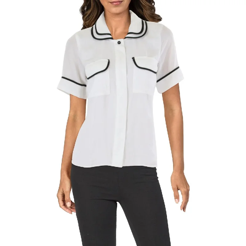 Gorgeous Glamour Collection Womens Double Collar Short Sleeve Button-Down Top