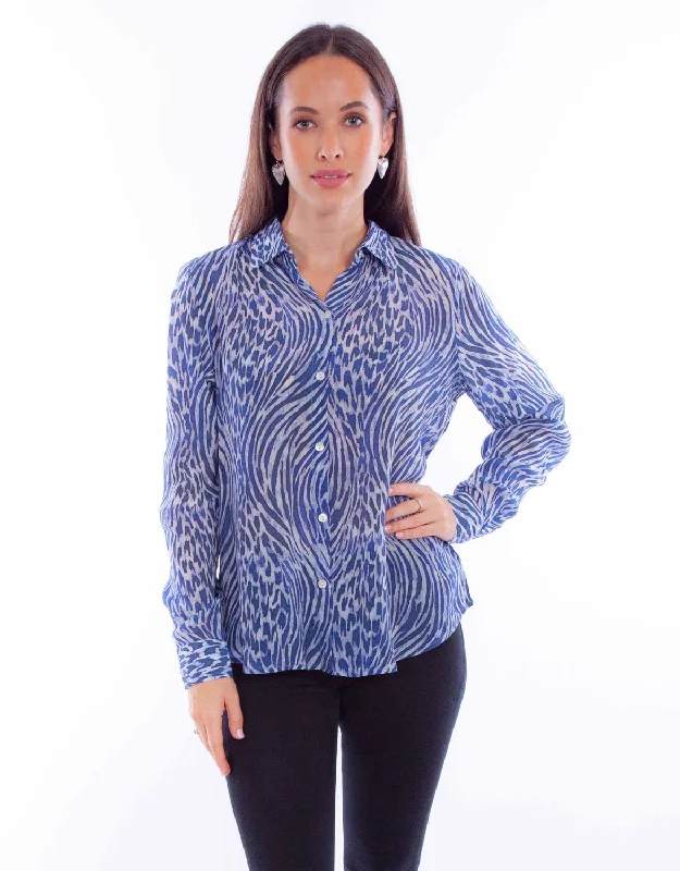 Flash Sale Event Scully Womens Animal Print Blue Rayon L/S Blouse