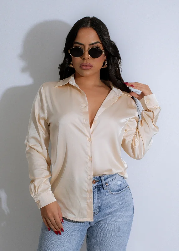 Flash Deals Eclipse Essence Satin Button Down Top Nude