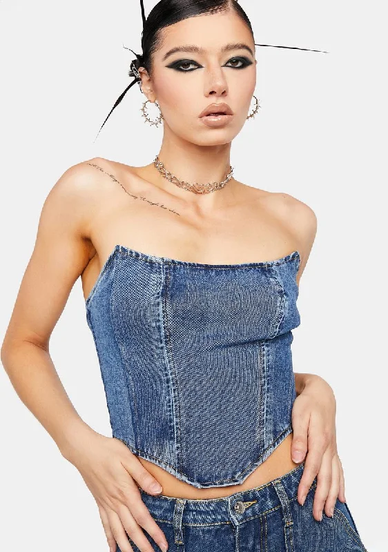 Limited Time Offer Dip Hem Denim Corset Top