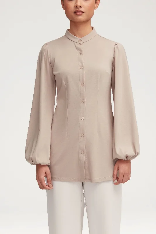 Trend Setting Threads Rayana Jersey Button Down Top - Stone