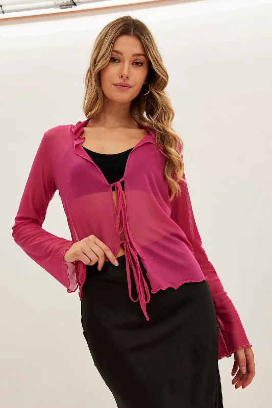 New Season Fashion Preview Pink Mesh Cardigan Long Sleeve