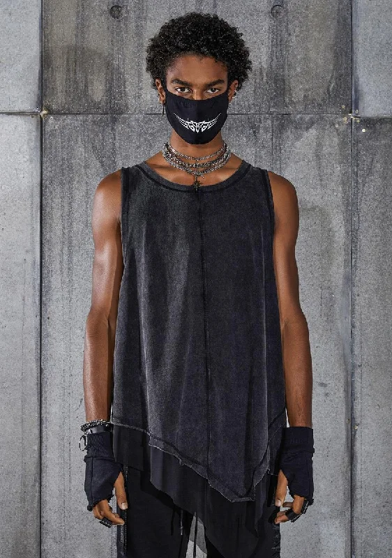 Fashion Forward Snare Washed Black Asymmetric Longline Tank