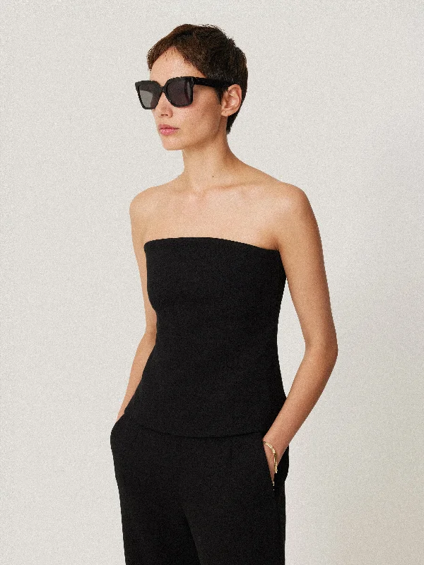 Fashion Frontiers Crepe Ponte Jersey Strapless Top | Black