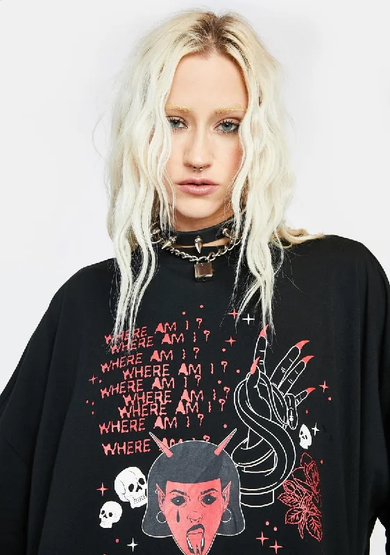 Eclectic Fashion Gothic Print Oversized Tee