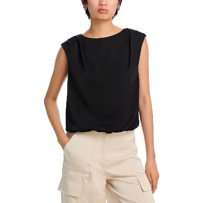 Wardrobe Refresh Womens Elastic Waist Cap Sleeve Blouse