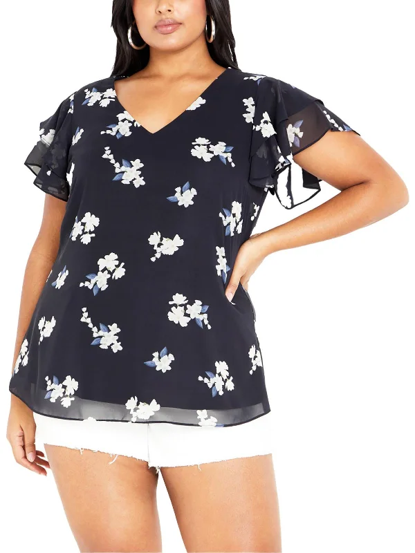 Hot Brand Discounts Plus Womens Floral Print Polyester Blouse