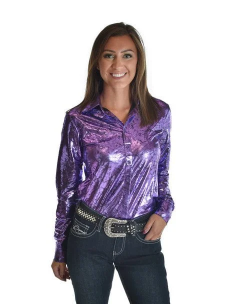 Luxury Fashion Cowgirl Tuff Womens Midweight Shiny Purple Polyester L/S Shirt