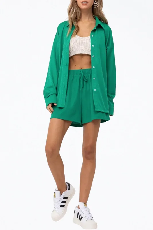 Style Upgrade Oversized Checkered Stretch-Jersey Shirt In Green