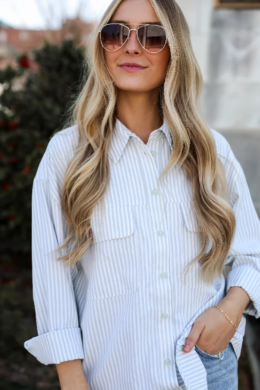 Save Big FINAL SALE - Easygoing Mentality Sage Striped Button-Up Blouse