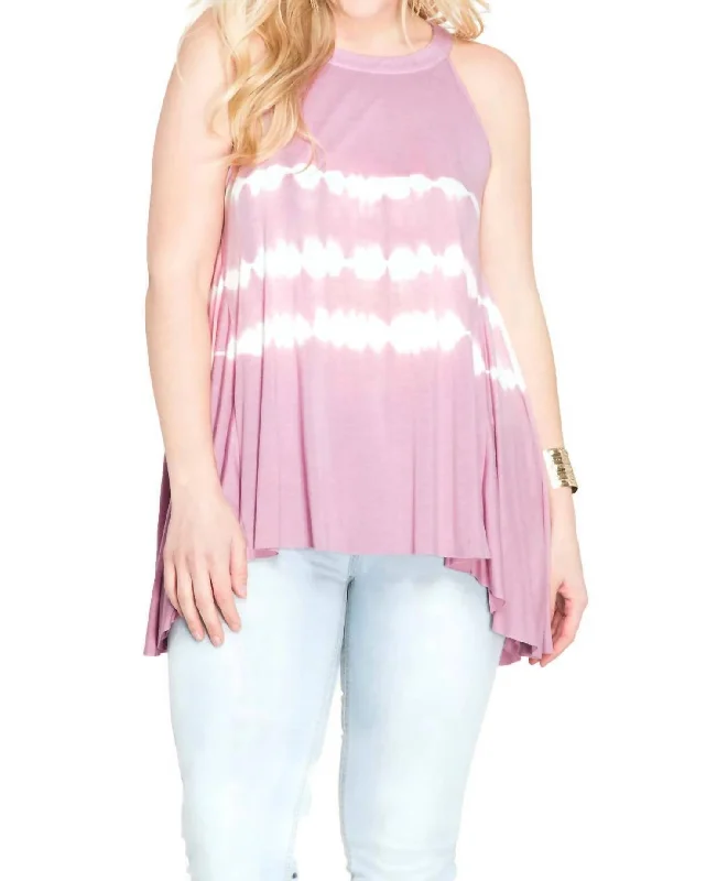 Feminine Soft - Hued Styles Sleeveless Tie Dye Tank In Rose