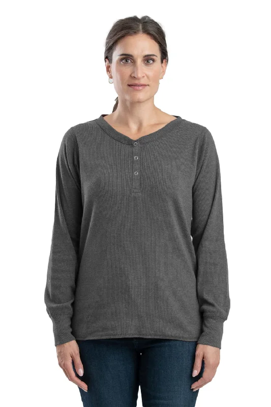 Timeless Elegance Berne Graphite Cotton Blend Womens Heavyweight Rib Knit Henley L/S