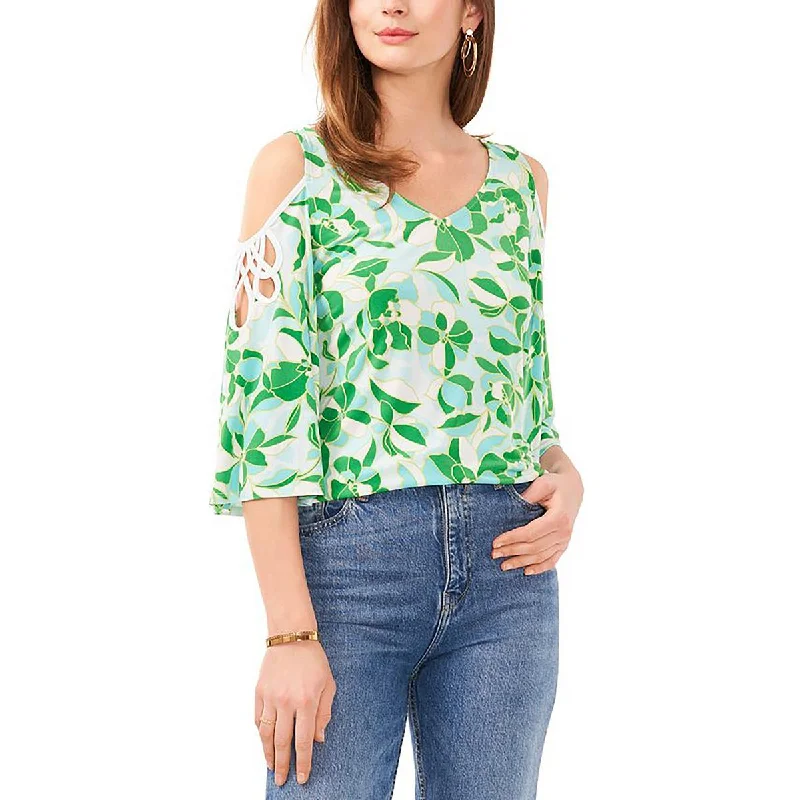 Versatile Wardrobe Essentials Womens Printed Cold Shoulder Blouse