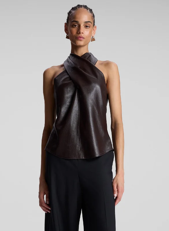 New In This Season Quinn Vegan Leather Halter Top