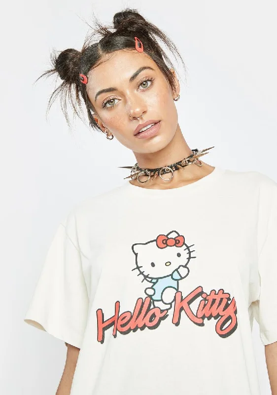 Bold Prints Casual Chic Hello Kitty Waving Oversized Tee