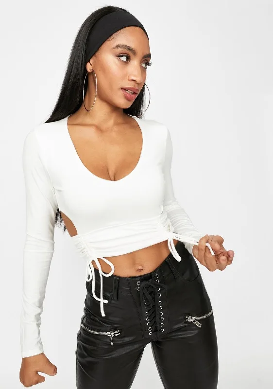 Weekend Exclusive Ivory I'm A Catch Ruched Cutout Crop Top