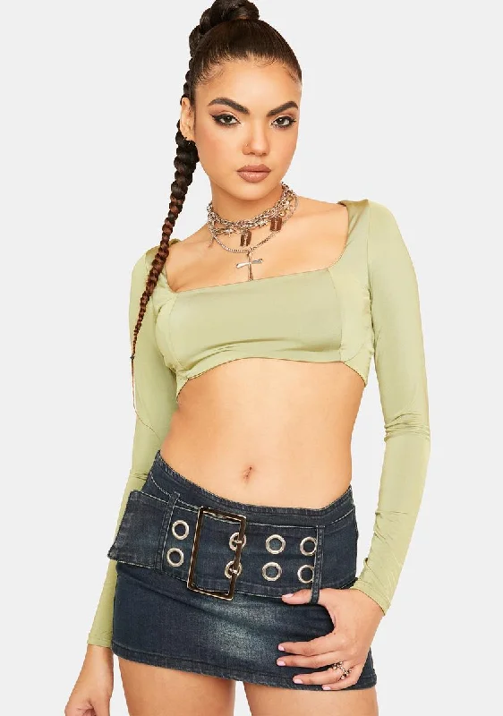 Romantic Detailing Peridot Straight To The Point Crop Top