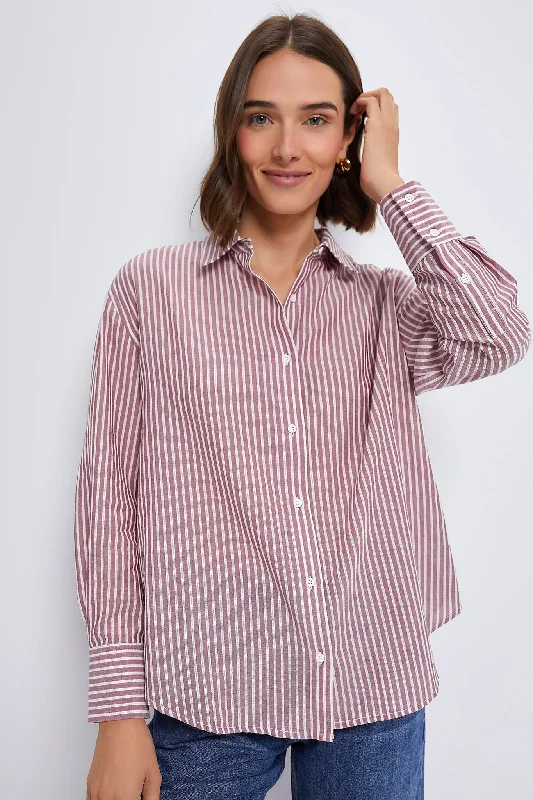 Limited Stock Washed Red Pointelle Stripe Nadine Boyfriend Button Down