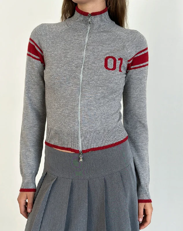 Best Sellers Tacita Zip Through Jacket in Grey with Red Motif