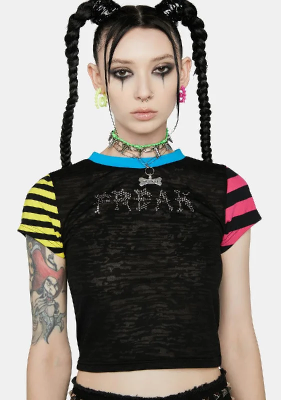 Stay Ahead In Style Freak Heat Striped Crop Tee