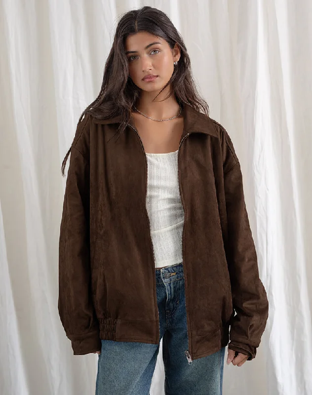 Premium Fashion Cavita Jacket in Faux Suede Brown