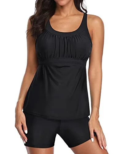 Evening Looks Athletic Racerback Two Piece Tankini Swimsuits For Women-Black