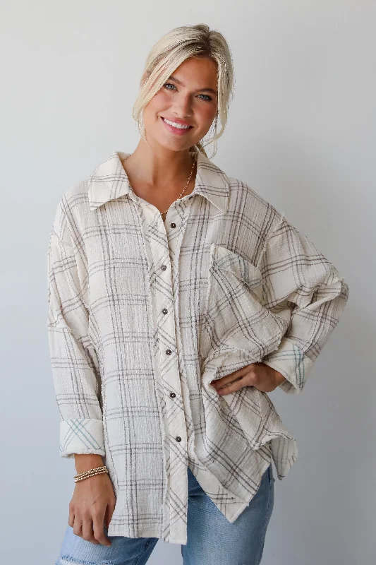 Trend Alert FINAL SALE - Playful Vibes Plaid Linen Button-Up Blouse