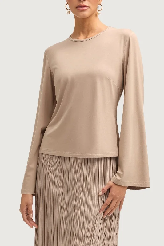 Trendy And Individual Women's Fashion Niya Jersey Top - Taupe