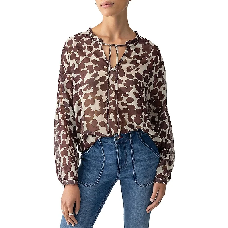 Casual Chic Womens Printed Tie Neck Blouse