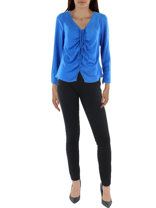 Must-Have Styles Womens V-Neck Ruched Front Blouse