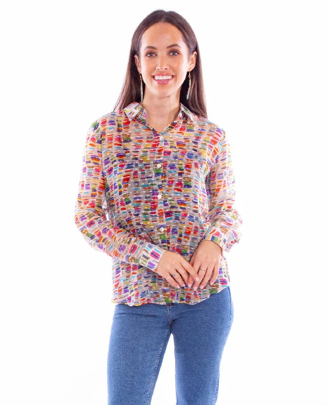 Limited Time Offer Scully Womens Stained Glass Multi-Color Rayon L/S Blouse