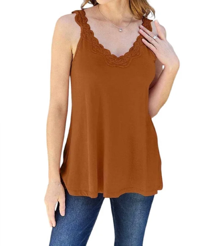 Flash Sales Effortless Elegance Lace V-Neck Cami In Caramel