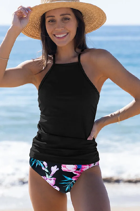 Hot Sale Tummy Control Printed Ruched Tankini Set