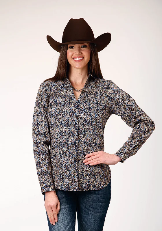 Seasonal Trend Roper Womens Vintage Paisley Blue 100% Cotton L/S Shirt