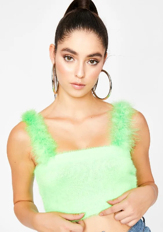 Chic Trends Unveiled Lime Warm N' Fuzzy Crop Top