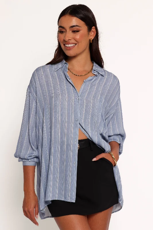 Summer Essentials Rixo Button Down Top - Blue Stripe