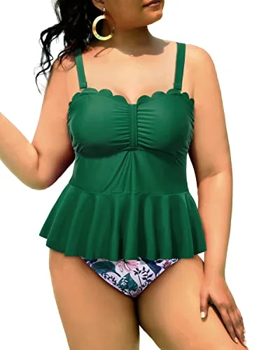 Your Timeless Wardrobe Awaits Stylish Plus Size Peplum Swimwear Scalloped Tankini Swimsuits