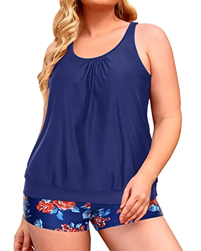 Elevate Your Wardrobe Stylish Plus Size Tankini Swimsuits Blouson Tankini Tops with Swim Shorts for Women