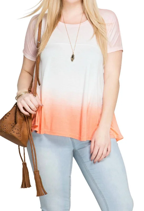 Trend Forward Threads For Her Ombre Short Sleeve Tunic Top In Orange