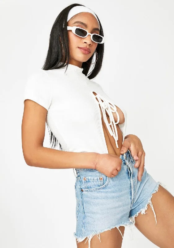 Mid - Week Surprise Ivory Could've Been U Front Tie Crop Tee