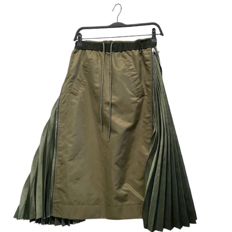 Hot Picks Sacai/Long Skirt/S/Nylon/GRN/NYLON SIDE ZIP PLEATED SIDE