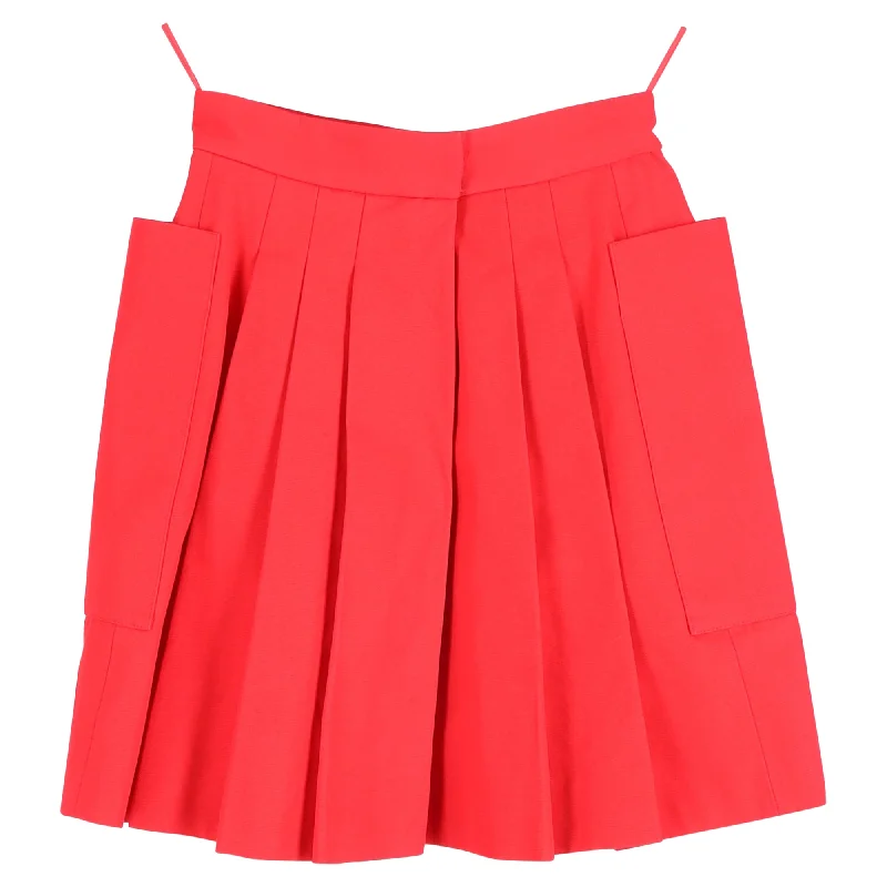 Minimalist Style Alexander McQueen Pleated Mini Skirt in Red Cotton