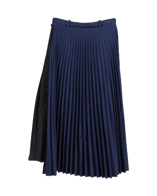 Elegant Attire For The Modern Lady Balenciaga Pleated Midi Skirt in Navy Blue Polyester