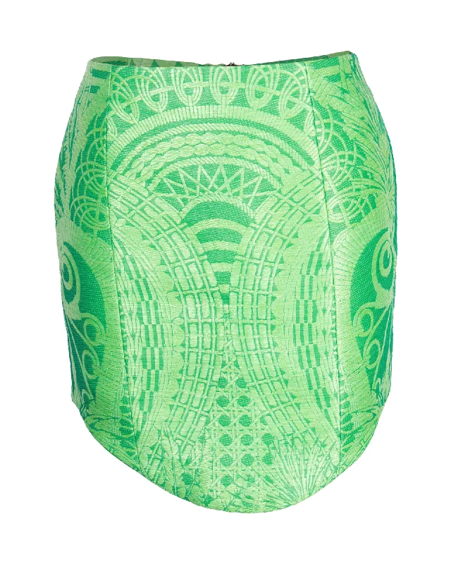 Unleash Your Style Balmain Jacquard Mini Pencil Skirt in Green Polyamide