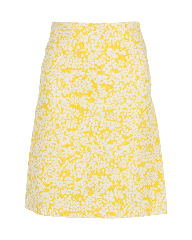 All Season Basics Discount Burberry Floral Knee-Length Skirt in Yellow Cotton