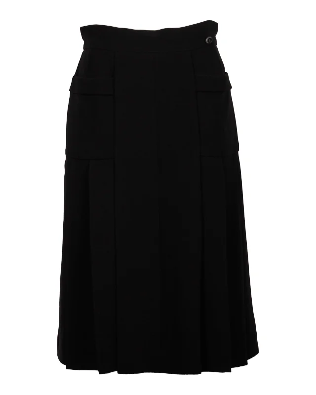 Casual Fashion Chanel Pleated A-Line Skirt in Black Silk