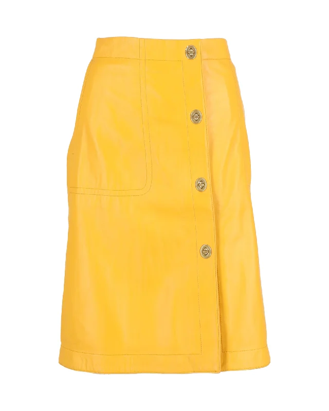 Limited Time Offers Coach A-Line Knee-Length Skirt in Yellow Orange Leather